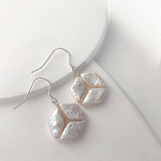 Hexagonal Rhombic Freshwater Pearl Hook Earrings