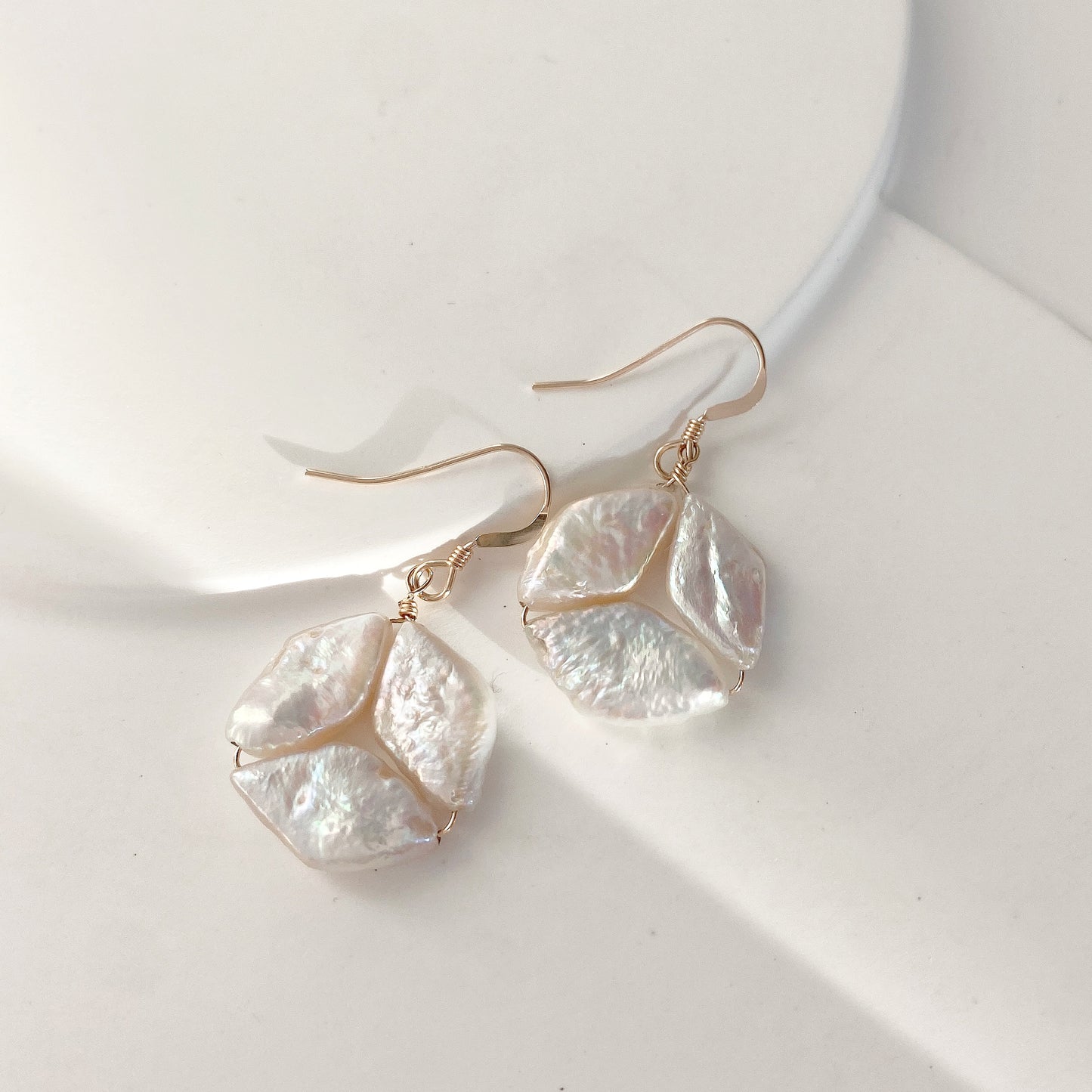 Hexagonal Rhombic Freshwater Pearl Hook Earrings