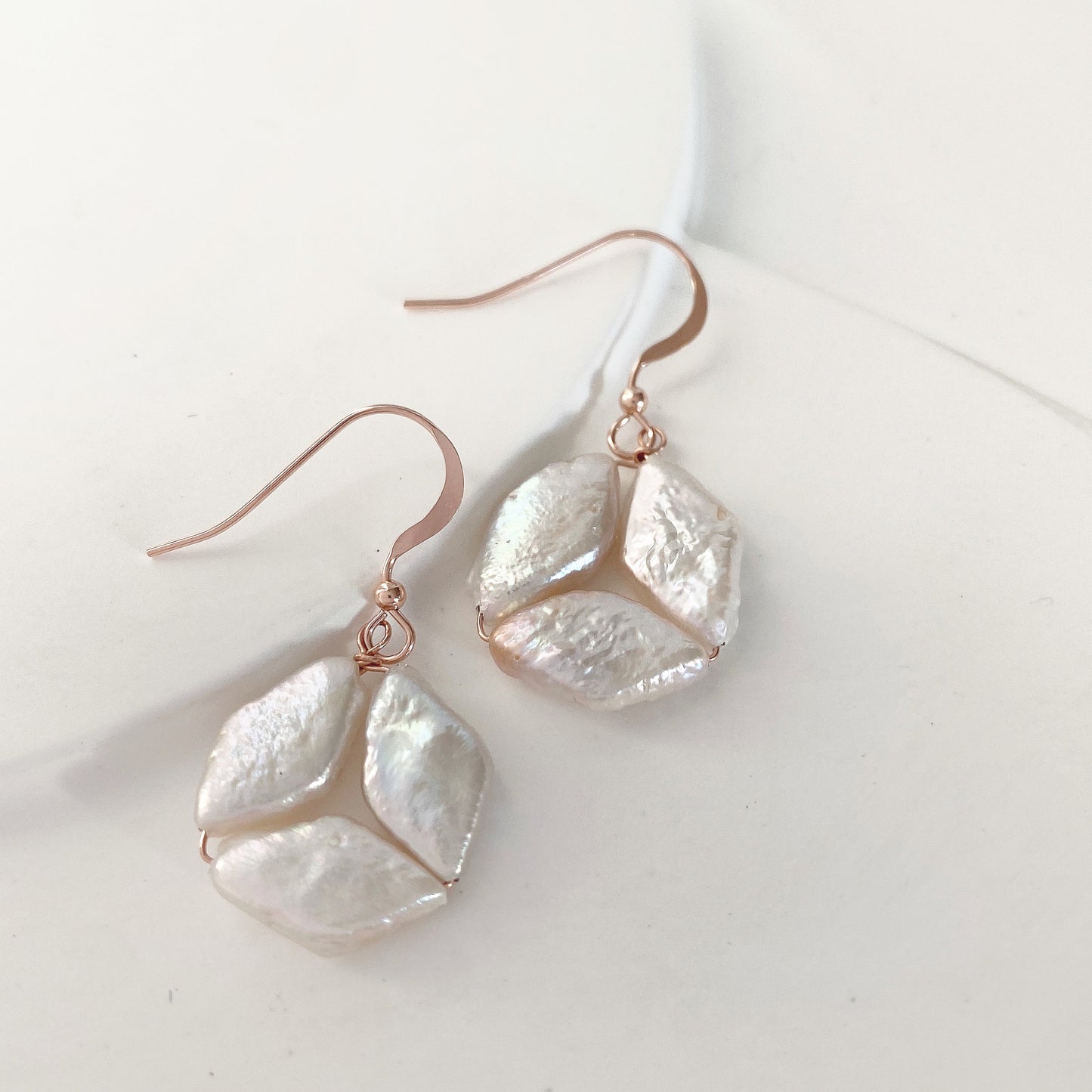 Hexagonal Rhombic Freshwater Pearl Hook Earrings